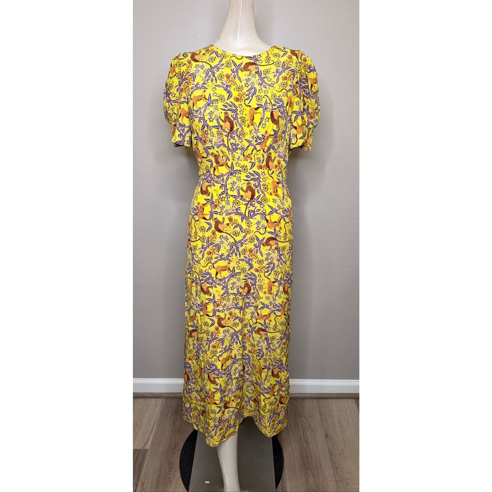 Saloni Bianca Dress In Citrus Jungle Monkey Print Size US 4 $625 - Picture 4 of 9